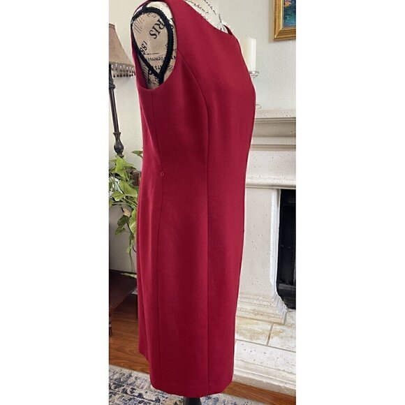 Talbots Red Sheath Dress Size 12P 100% Wool Knee Length Zip Up Back - Picture 3 of 9
